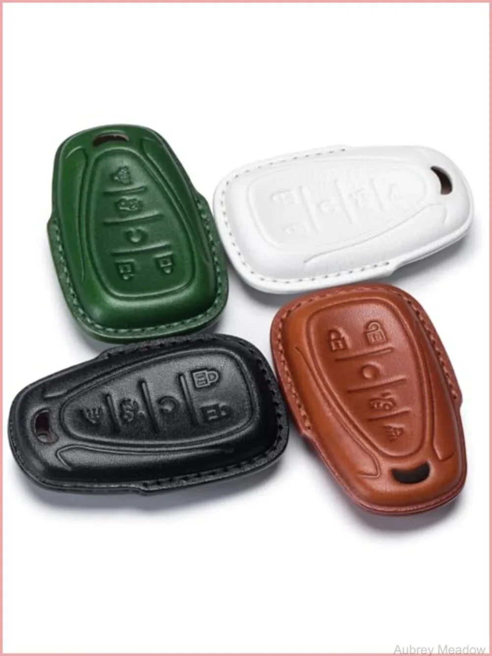 Genuine Leather Key Fob Cover with Keychain for Chevy Models